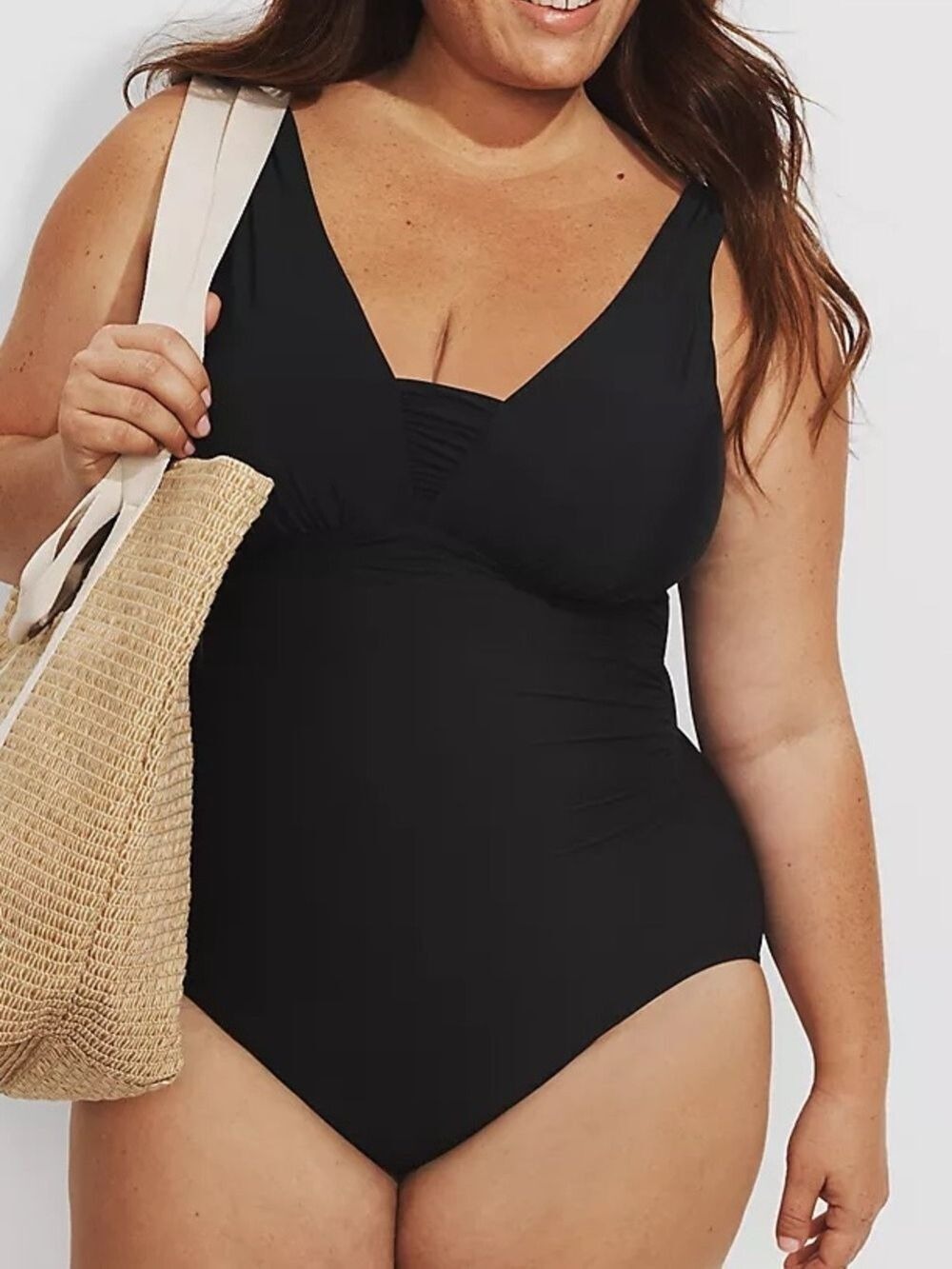 LANDS’ END Plus Size DD-Cup SlenderSuit Grecian One Piece Swimsuit black 18DD